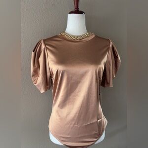 Bronze foil puff sleeve bodysuit